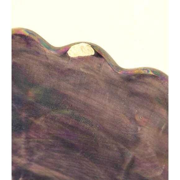 Vintage 1982 Grape & Vine Iridescent Purple Pressed Ceramic Bowl Signed - Picture 7 of 8